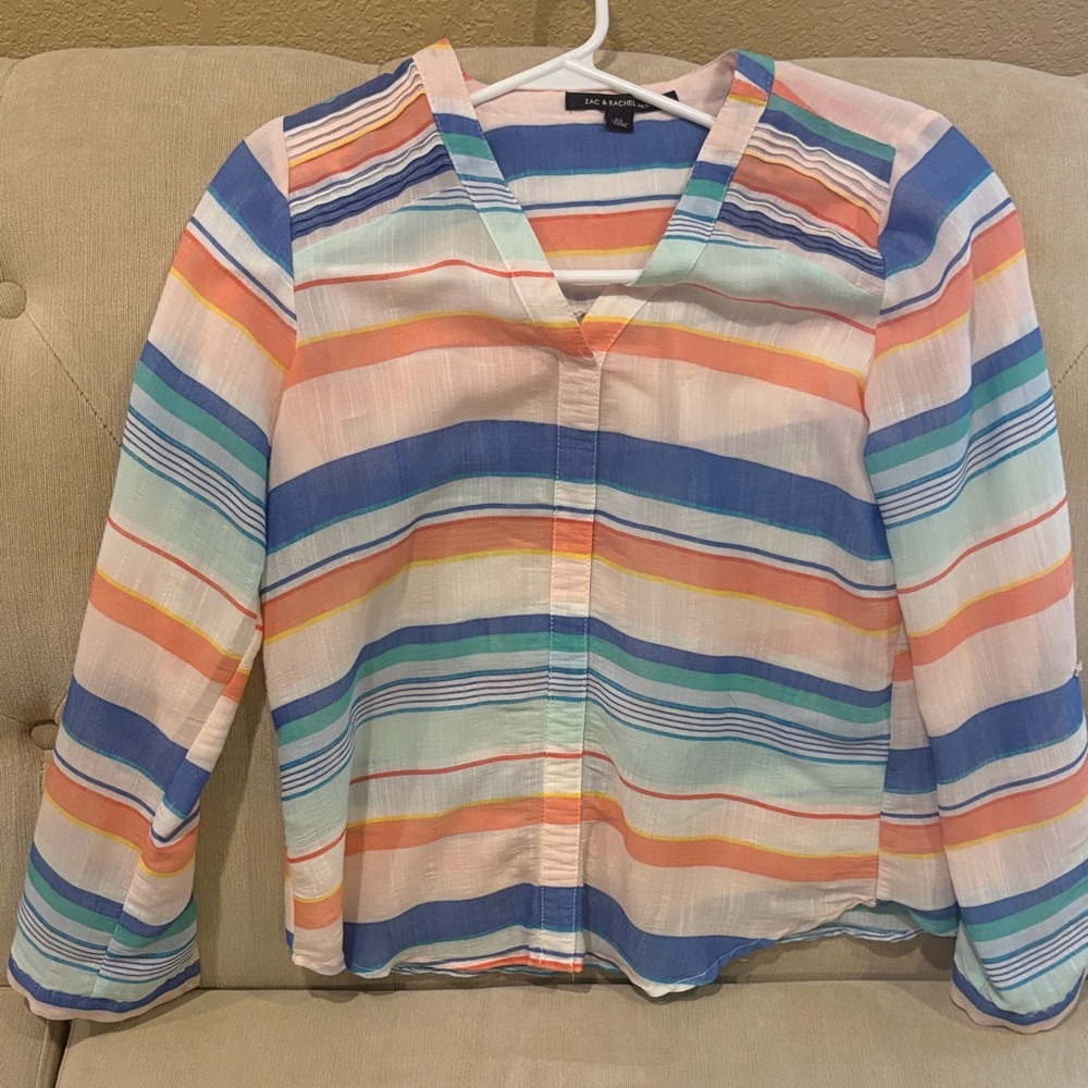 Zac & Rachel Pastel Multi-Striped V-Neck Blouse
